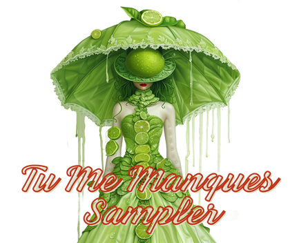 lady in green with umbrella wording